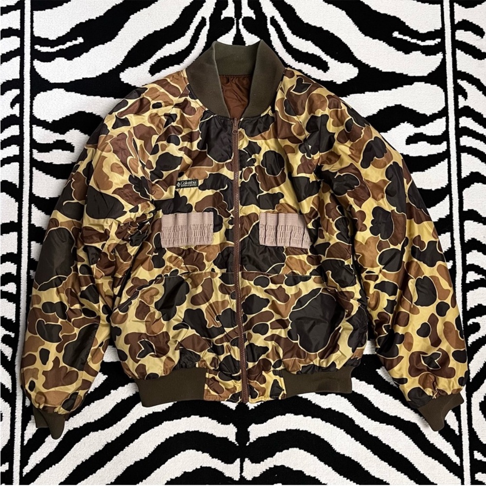 Vintage Columbia Jacket Mens Large Brown Camouflage Duck Frogskin Puffer Hunting